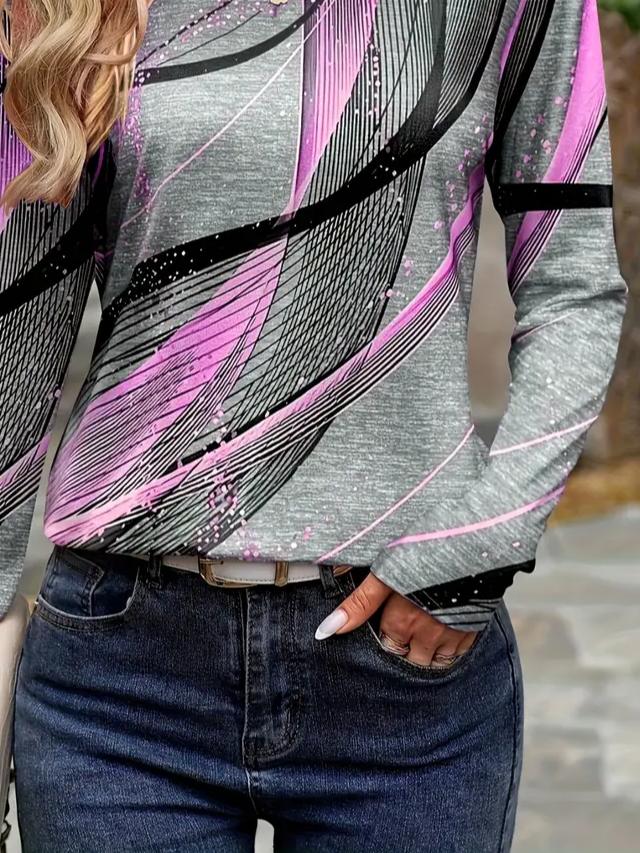 Women's Long Sleeve T-shirt Spring/Fall Gray Abstract Printing Jersey Crew Neck Daily Going Out Casual Top
