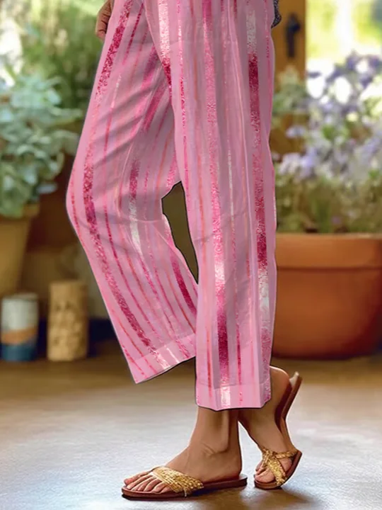 Women's  H-Line Baggy Pants Daily Going Out Pants Pink Casual Printing Abstract Stripes Spring/Fall Pants