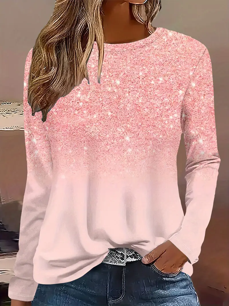 Women's Long Sleeve T-shirt Spring/Fall Pink Abstract Printing Jersey Crew Neck Daily Going Out Casual Top
