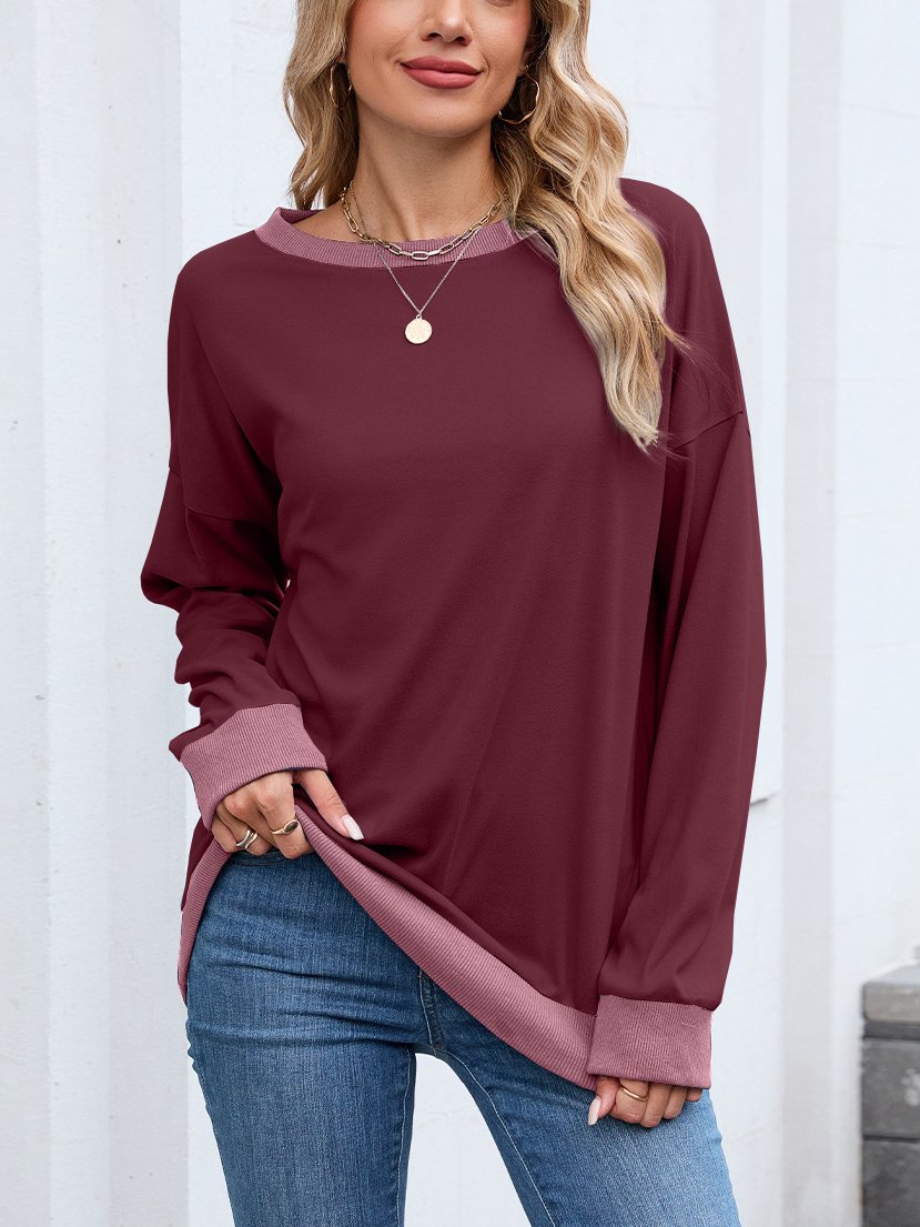 Color Block Regular Fit Crew Neck Casual Sweatshirt