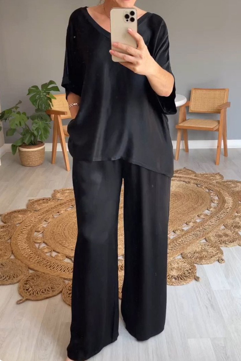 Women's Split Joint Plain Daily Going Out Two-Piece Set Purple Casual Summer Top With Pants Matching Set