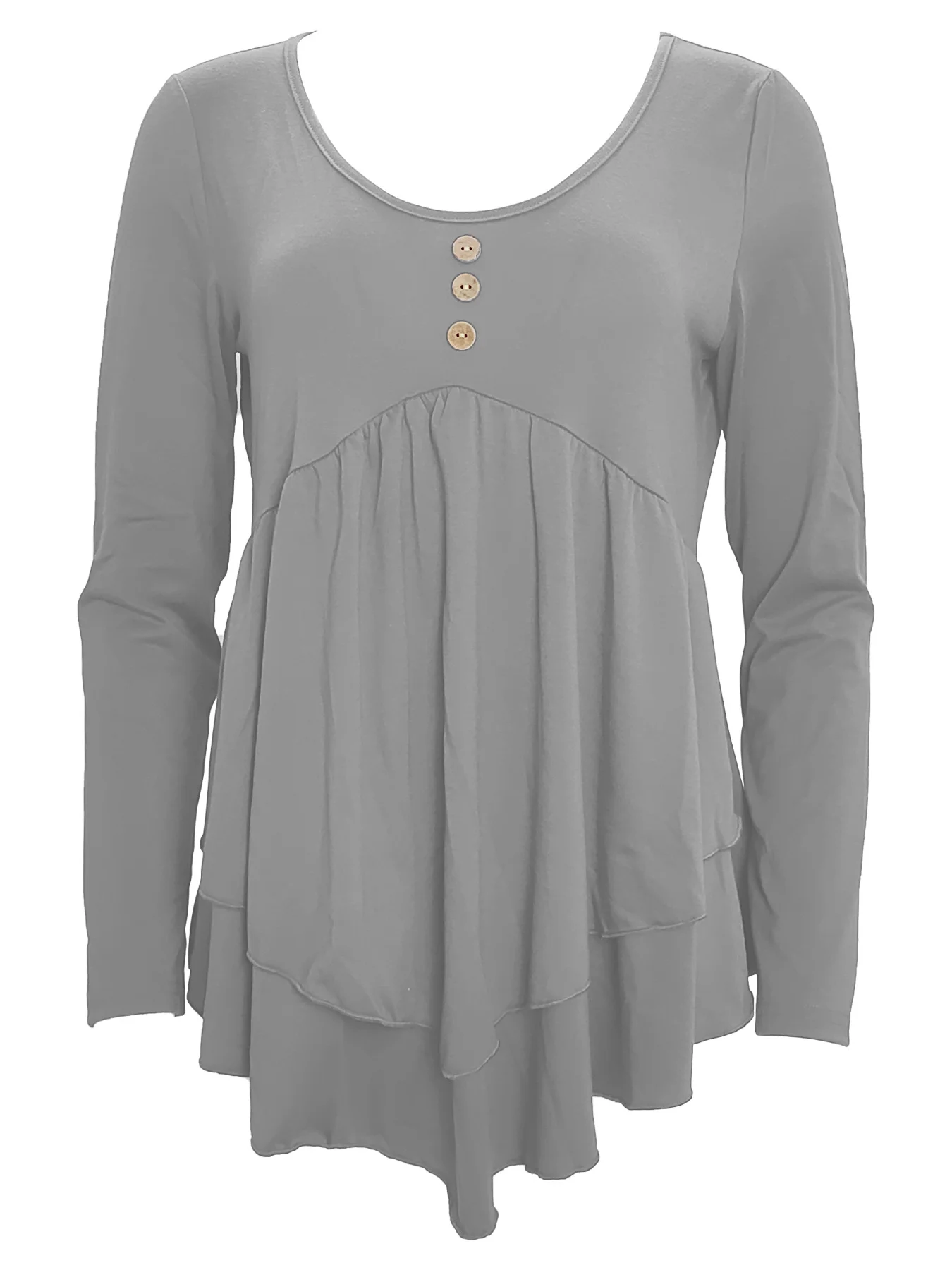Elegant Commuting Slim Fit Three-Button Casual Solid Color Long-Sleeved Dress Top