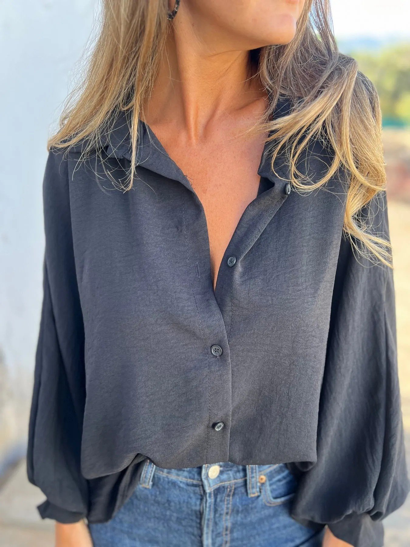 Women's Long Sleeve Shirt Spring/Fall Fuchsia Plain Split Joint Shawl Collar Dolman Sleeve Daily Going Out Casual Top