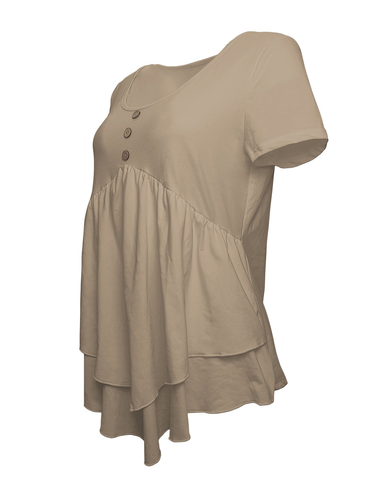 Elegant Commuting Slim Fit Three-Button Casual Solid Color Short-Sleeved Dress Top