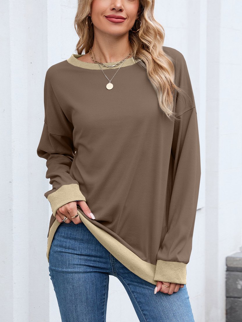 Color Block Regular Fit Crew Neck Casual Sweatshirt