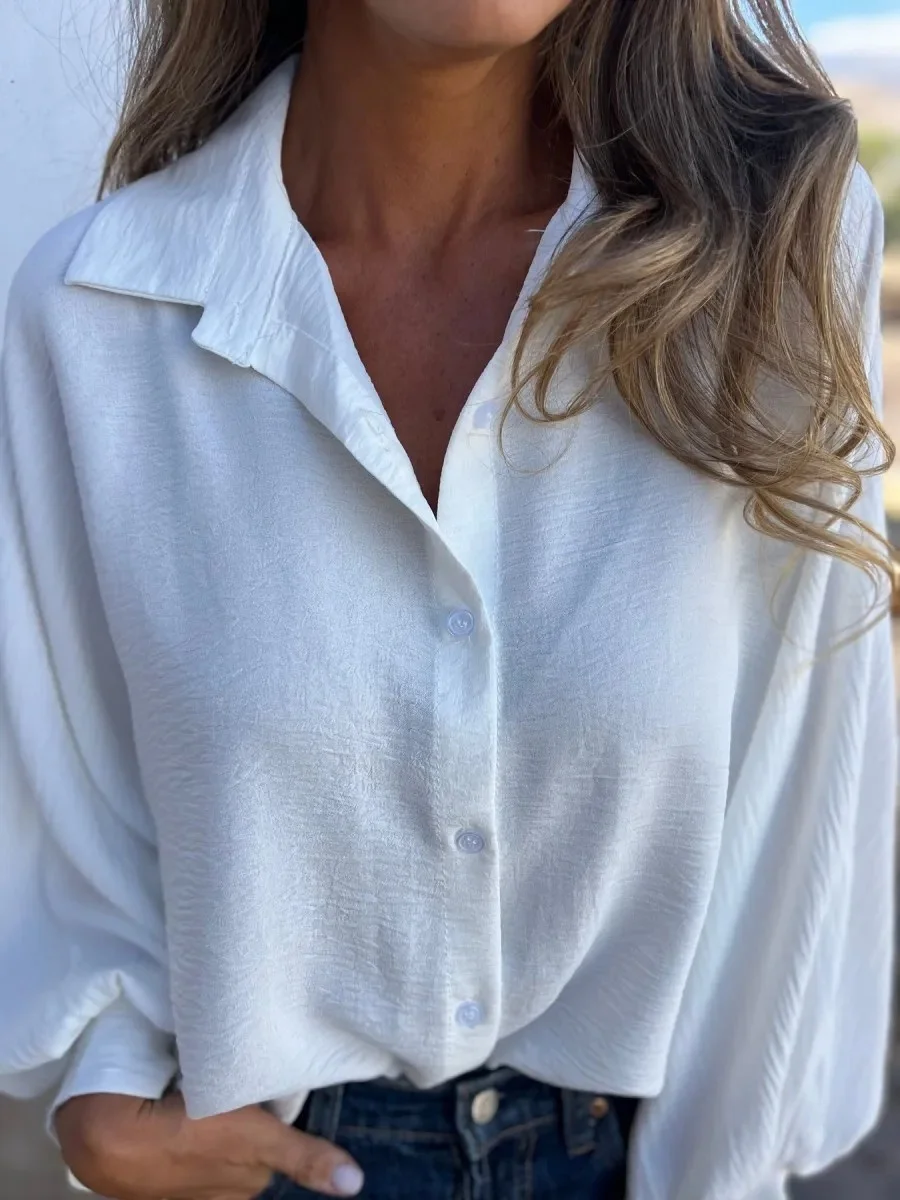 Women's Long Sleeve Shirt Spring/Fall Fuchsia Plain Split Joint Shawl Collar Dolman Sleeve Daily Going Out Casual Top