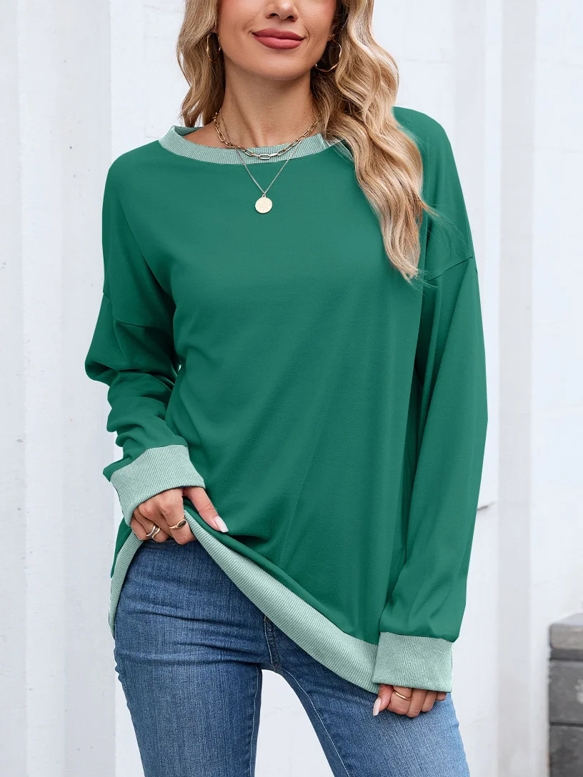 Color Block Regular Fit Crew Neck Casual Sweatshirt