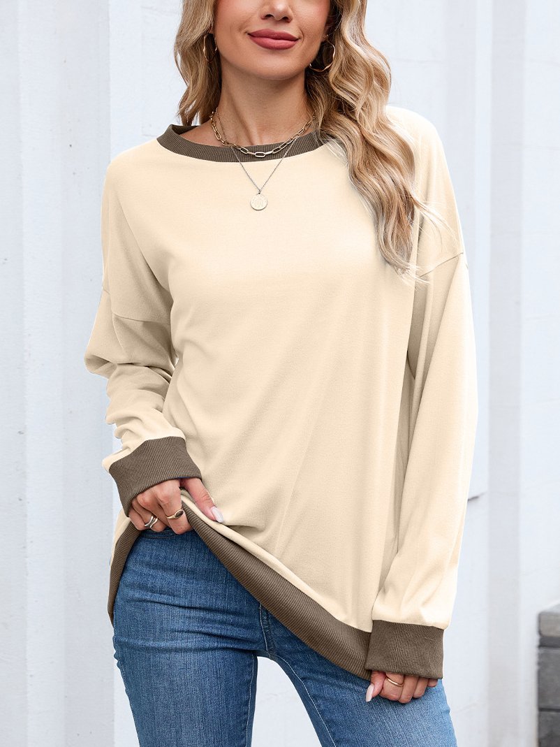 Color Block Regular Fit Crew Neck Casual Sweatshirt
