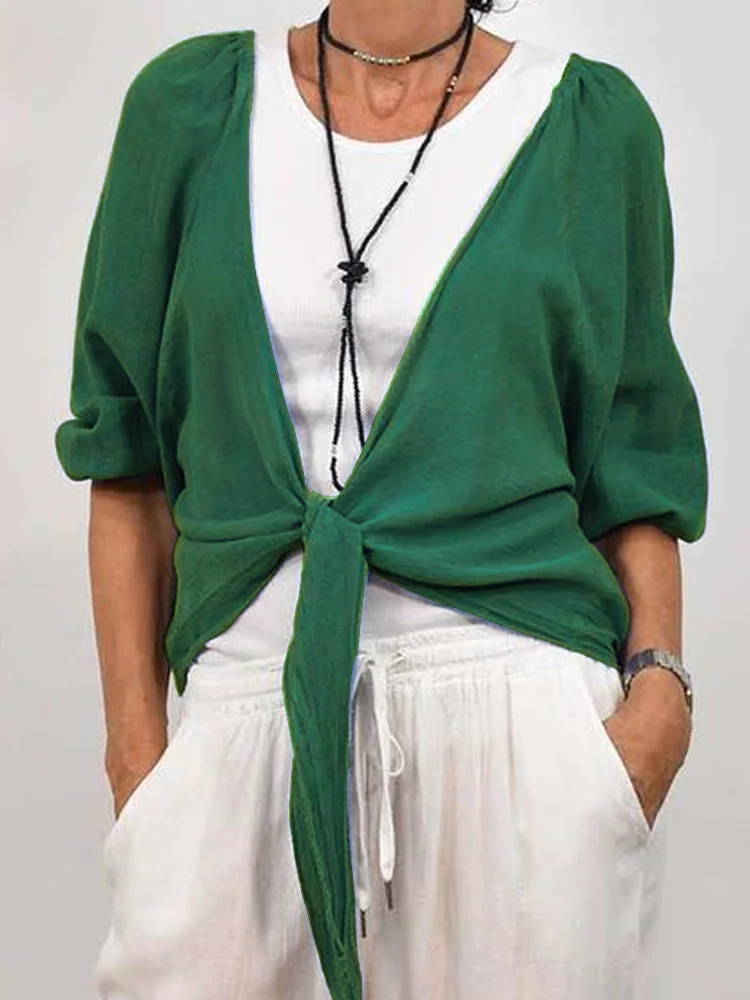 New Style Casual Loose Fashion Long Sleeve Solid Color Lace-up Knitted Sweater Top With Cardigan