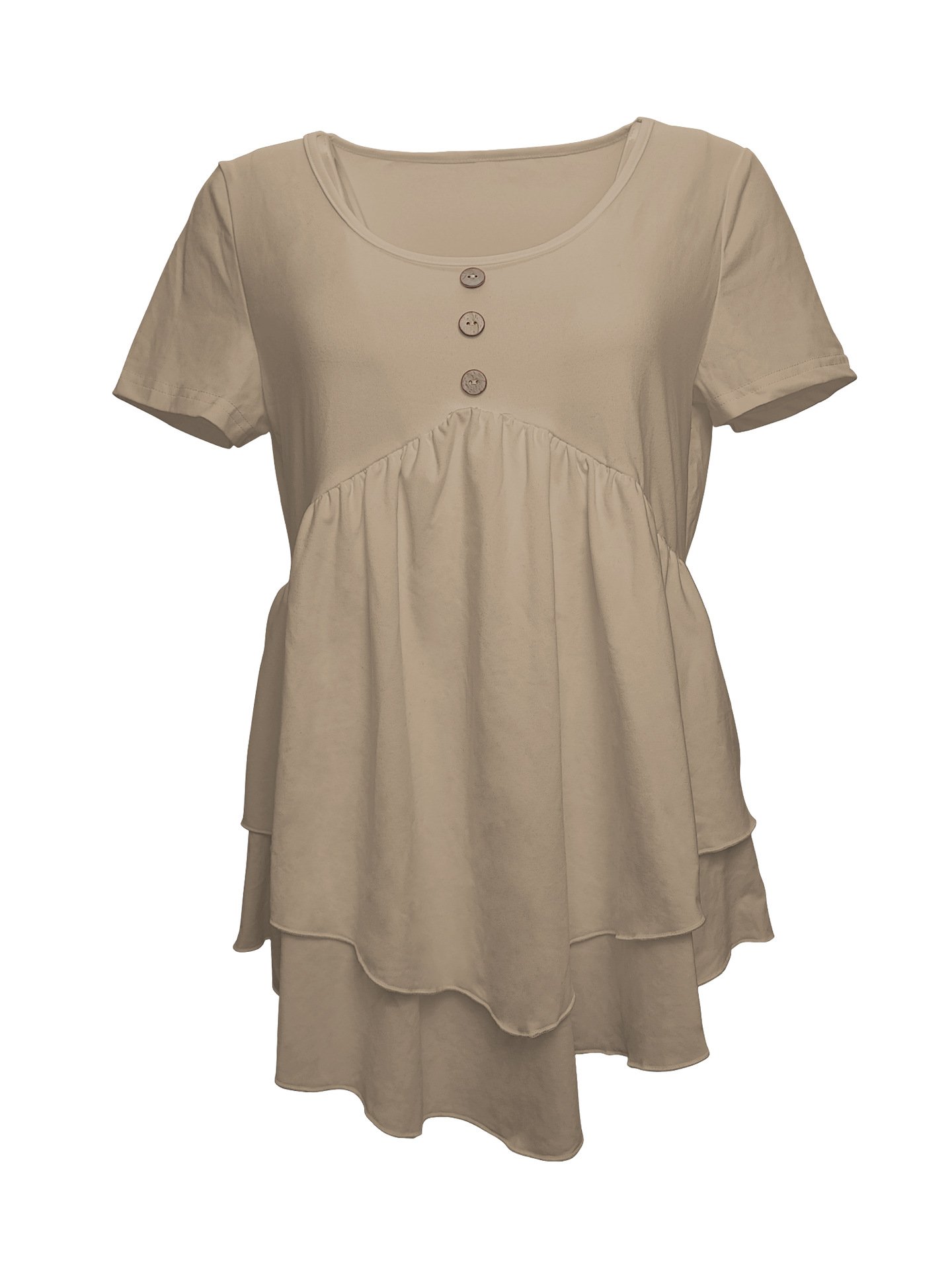 Elegant Commuting Slim Fit Three-Button Casual Solid Color Short-Sleeved Dress Top
