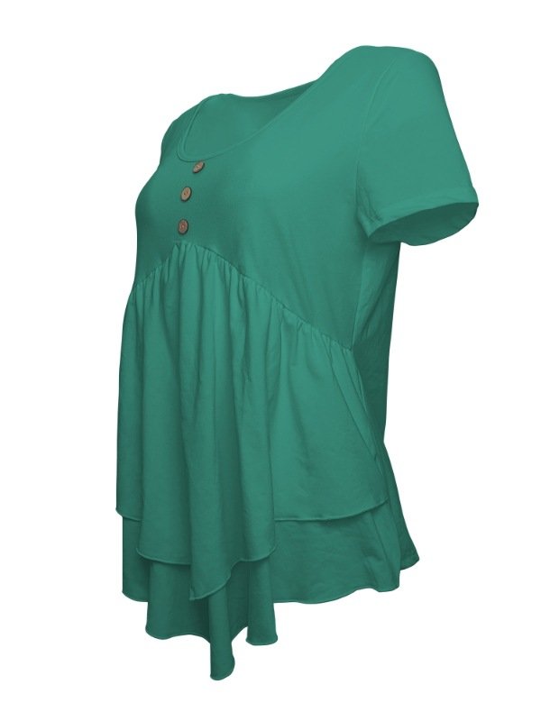 Elegant Commuting Slim Fit Three-Button Casual Solid Color Short-Sleeved Dress Top