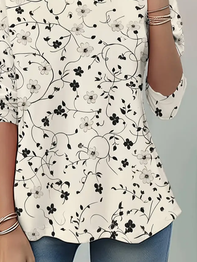 Women's Long Sleeve T-shirt Spring/Fall Apricot Floral Printing Jersey Crew Neck Daily Going Out Casual Top