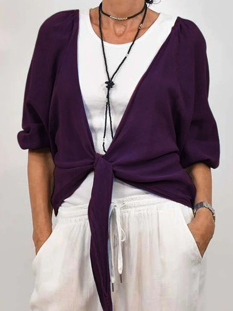New Style Casual Loose Fashion Long Sleeve Solid Color Lace-up Knitted Sweater Top With Cardigan