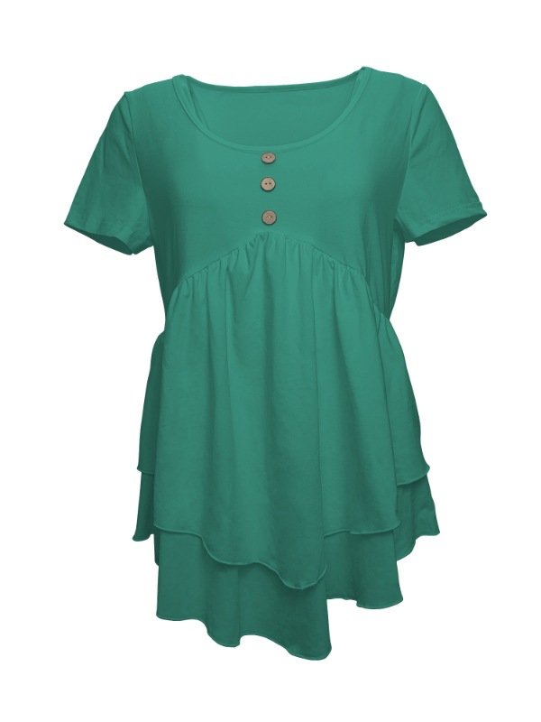 Elegant Commuting Slim Fit Three-Button Casual Solid Color Short-Sleeved Dress Top