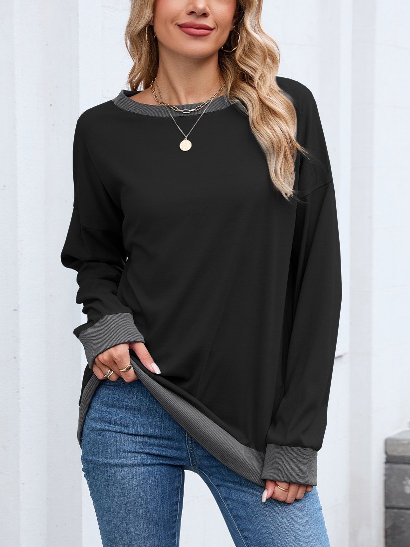 Color Block Regular Fit Crew Neck Casual Sweatshirt