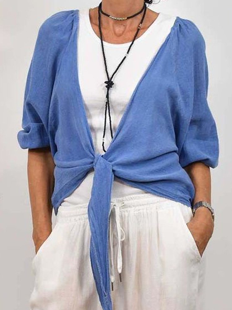 New Style Casual Loose Fashion Long Sleeve Solid Color Lace-up Knitted Sweater Top With Cardigan