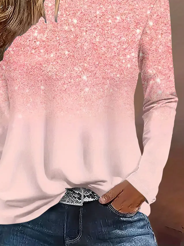 Women's Long Sleeve T-shirt Spring/Fall Pink Abstract Printing Jersey Crew Neck Daily Going Out Casual Top