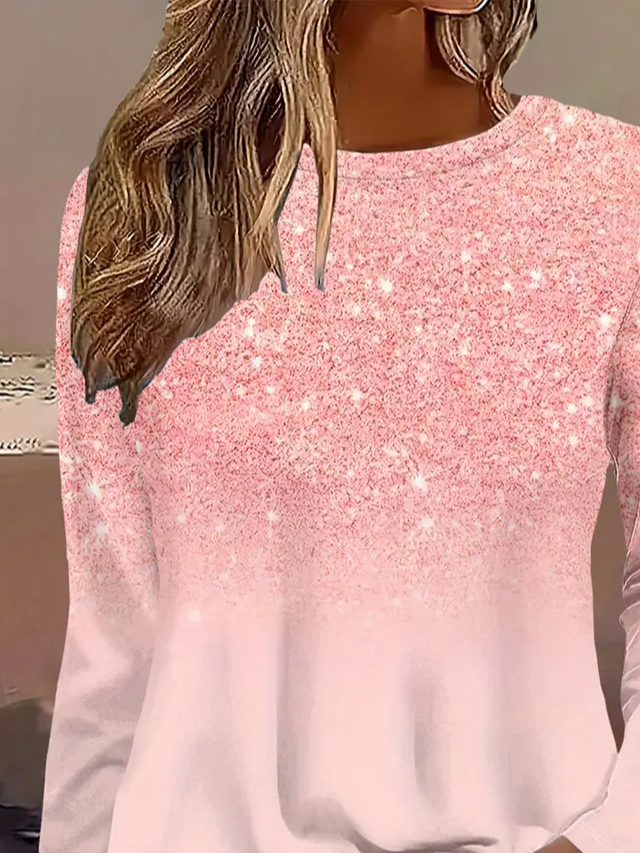 Women's Long Sleeve T-shirt Spring/Fall Pink Abstract Printing Jersey Crew Neck Daily Going Out Casual Top
