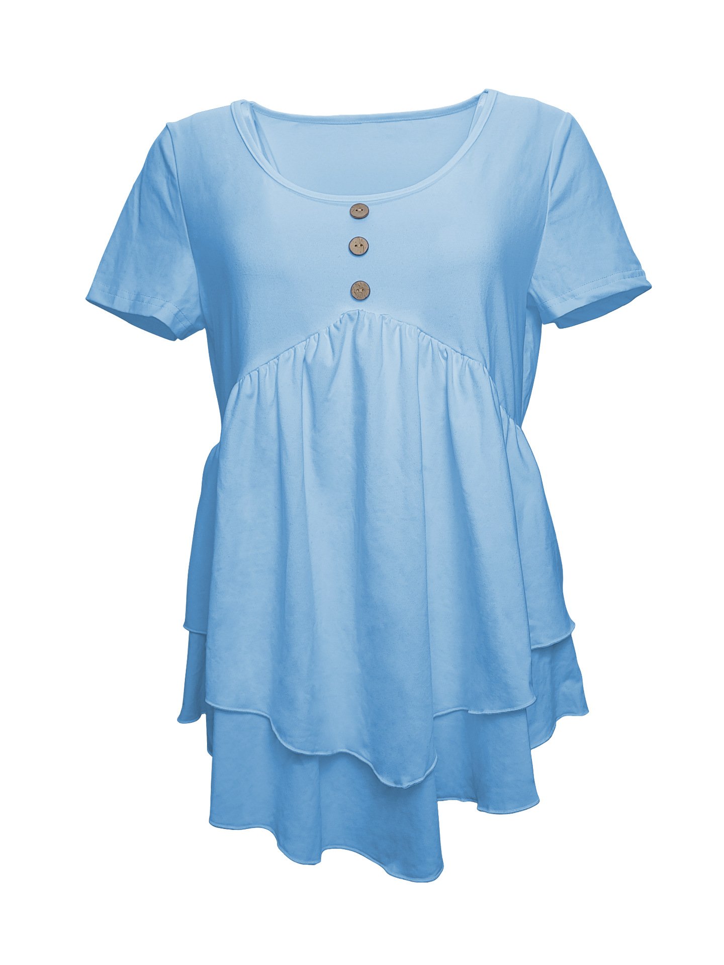 Elegant Commuting Slim Fit Three-Button Casual Solid Color Short-Sleeved Dress Top