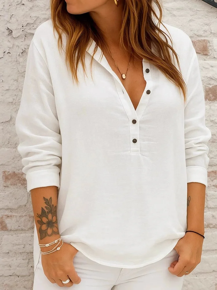 Women's Long Sleeve Shirt Spring/Fall Yellow Plain Split Joint Stand Collar Daily Going Out Casual Top