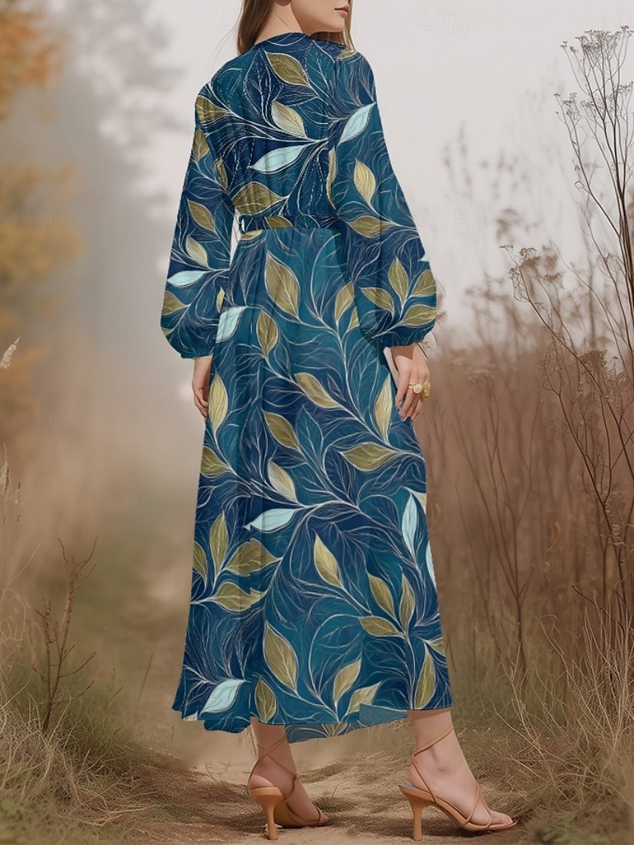 Floral Regular Fit Sexy Puff Sleeve V Neck Dress
