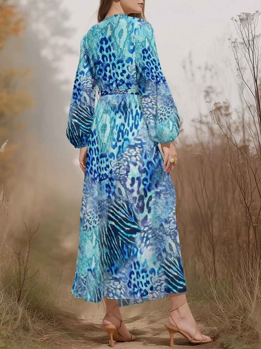 Puff Sleeve Snakeskin Regular Fit Street Dress