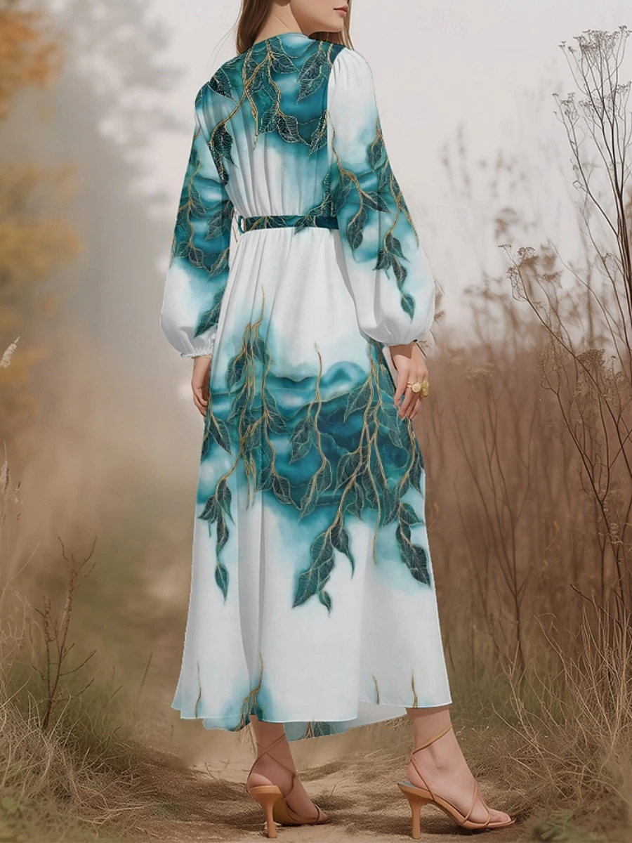 Floral Regular Fit Sexy Puff Sleeve V Neck Dress
