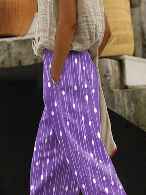 Women's  H-Line Baggy Pants Daily Going Out Pants Purple Casual Printing Striped Spring/Fall Pants
