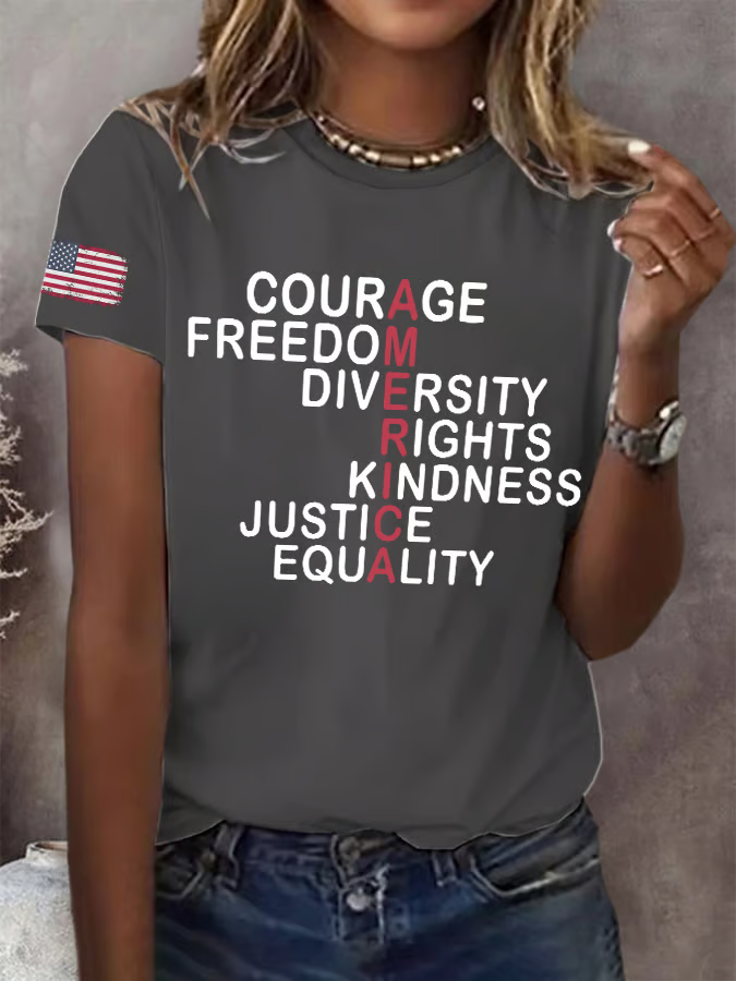 Retro America Courage Freedom Diversity Rights Kindness Justice Equality Print T-Shirt
