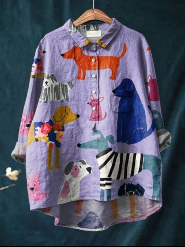 Women's Long Sleeve Shirt Spring/Fall Color1 Floral Split Joint Shawl Collar Daily Going Out Casual Top