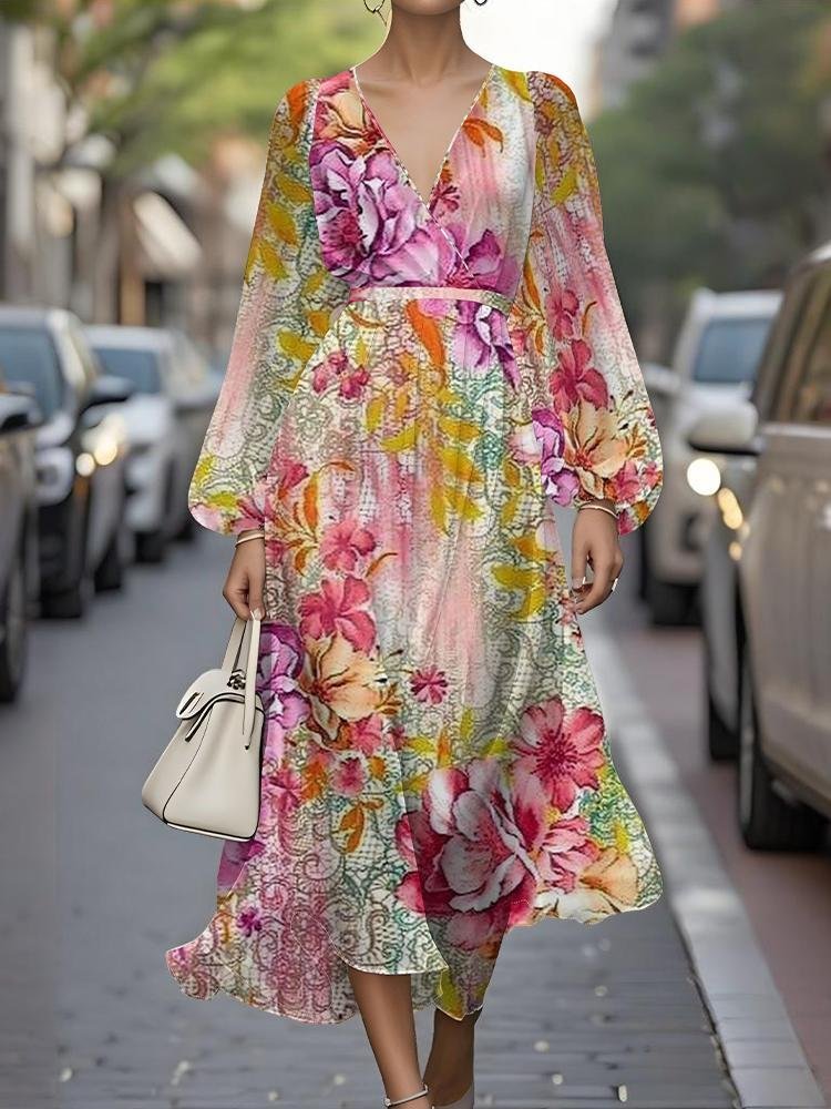 Gradient Pattern Puff Sleeve Semi Formal Dress
