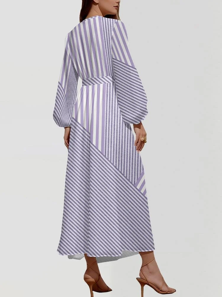 Puff Sleeve Geometric Regular Fit Semi Formal Dress