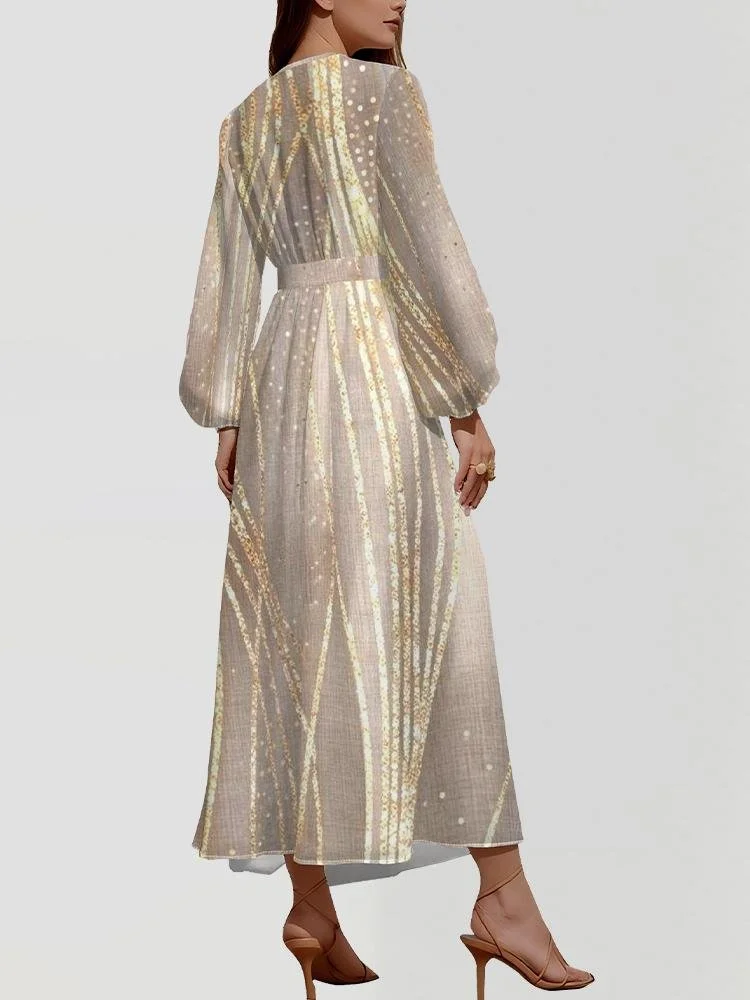 Gradient Pattern Puff Sleeve Regular Fit Street Dress