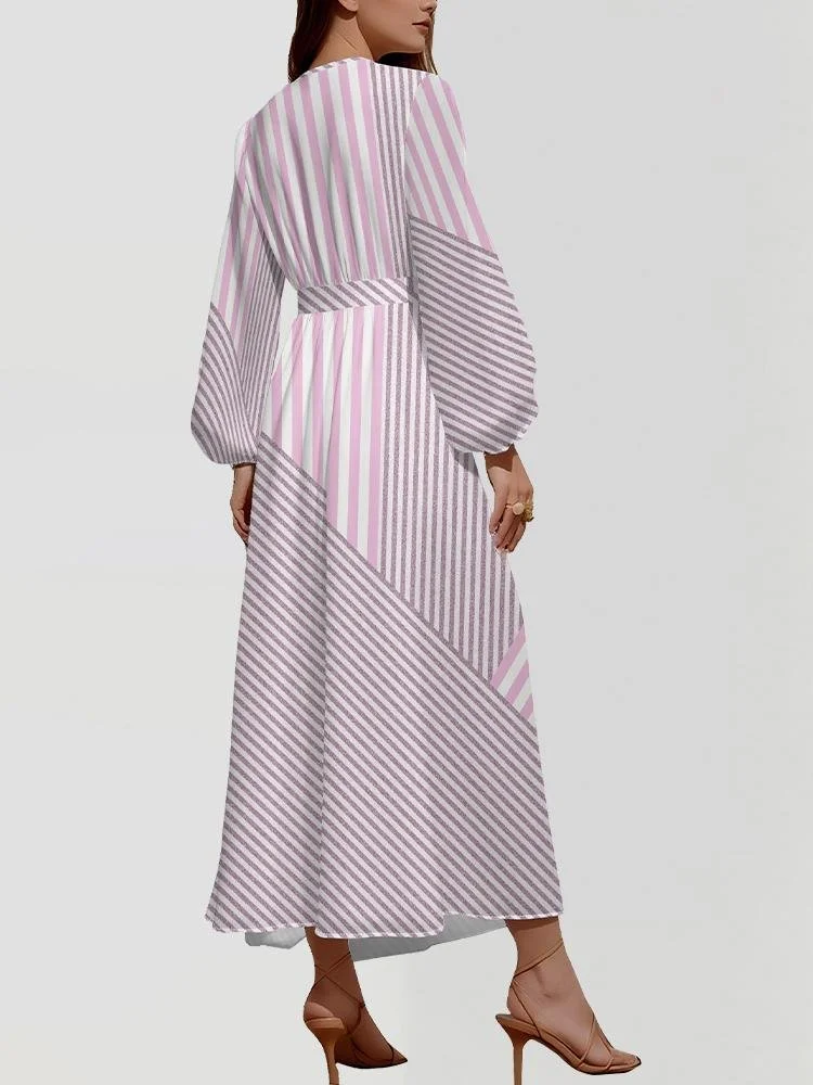 Puff Sleeve Geometric Regular Fit Semi Formal Dress