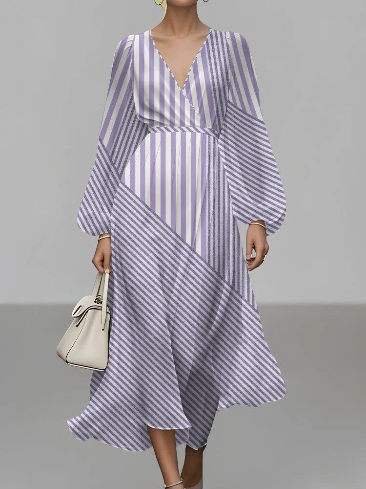 Puff Sleeve Geometric Regular Fit Semi Formal Dress