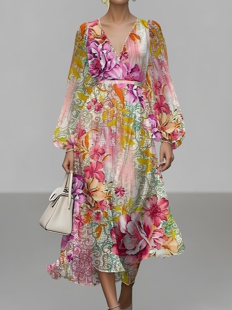 Gradient Pattern Puff Sleeve Semi Formal Dress