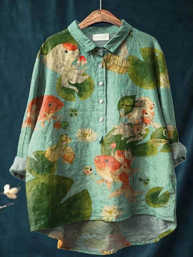 Women's Long Sleeve Shirt Spring/Fall Color1 Floral Split Joint Shawl Collar Daily Going Out Casual Top