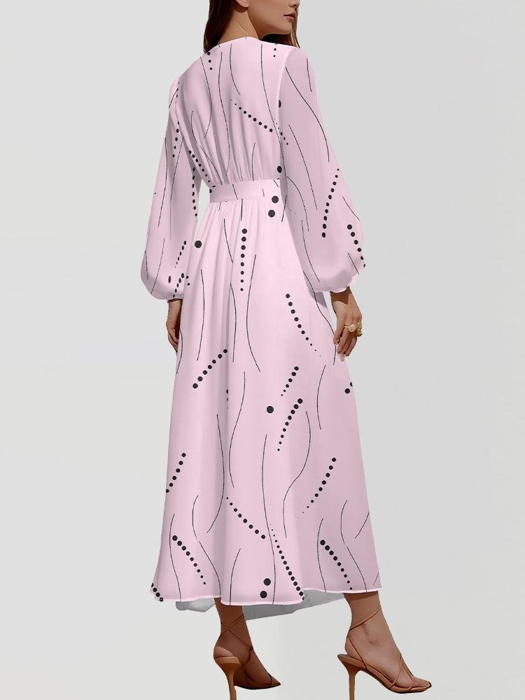 Abstract Polka Dots V Neck Sexy Puff Sleeve Regular Fit Dress