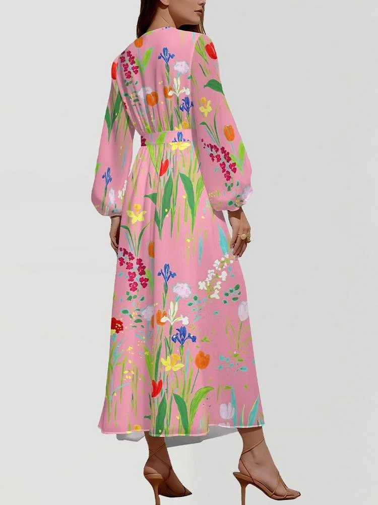 Semi Formal Regular Fit Puff Sleeve V Neck Floral Dress