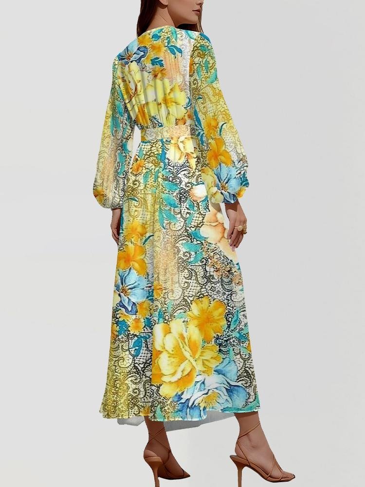 Gradient Pattern Puff Sleeve Semi Formal Dress