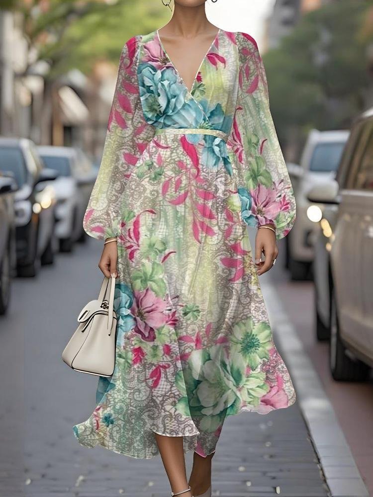 Gradient Pattern Puff Sleeve Semi Formal Dress