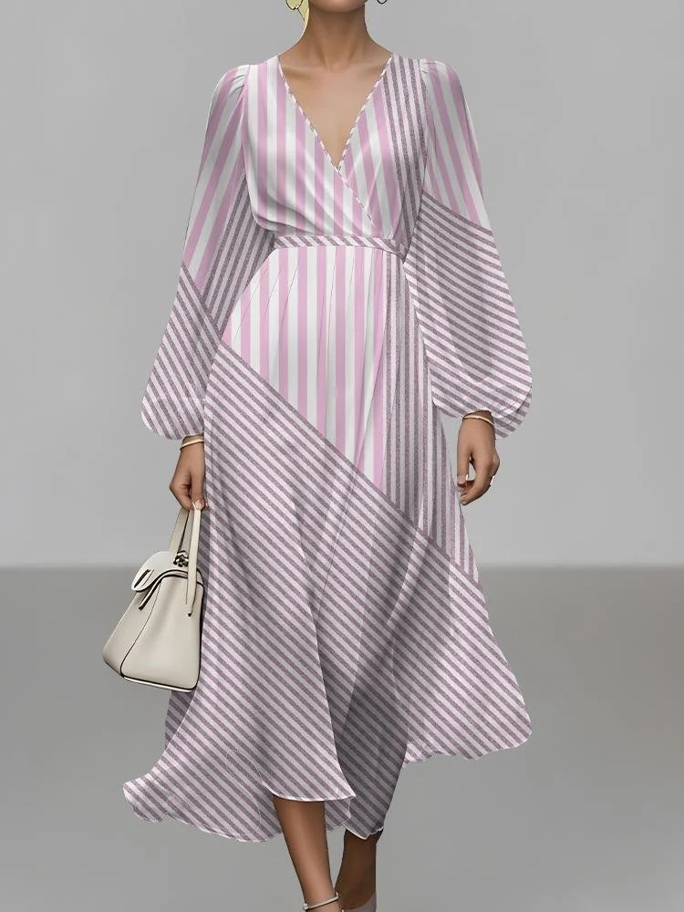 Puff Sleeve Geometric Regular Fit Semi Formal Dress