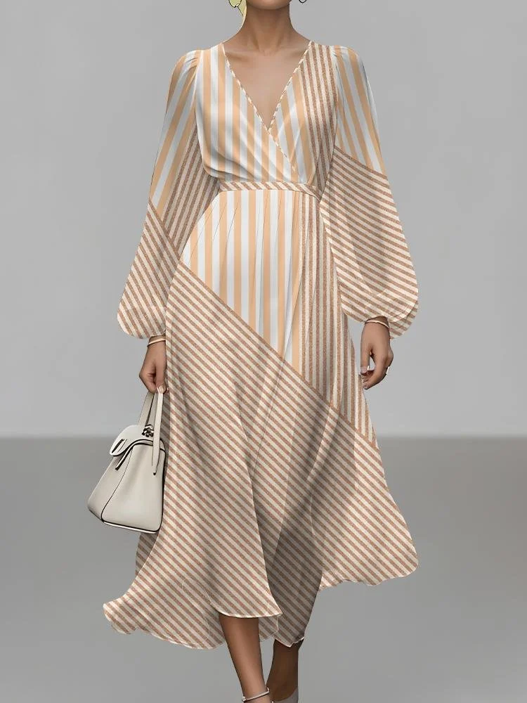 Puff Sleeve Geometric Regular Fit Semi Formal Dress