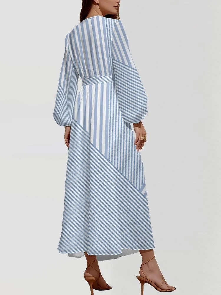Puff Sleeve Geometric Regular Fit Semi Formal Dress