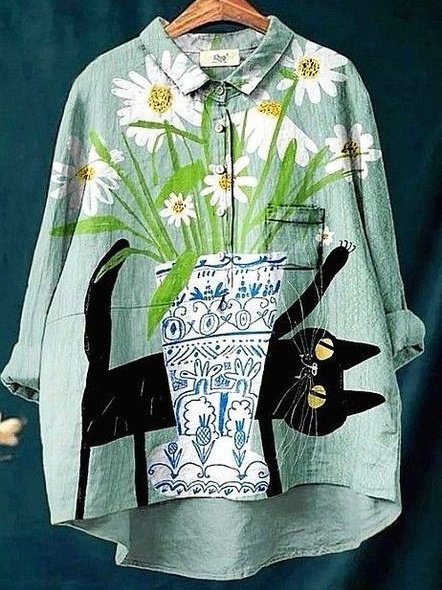 Women's Long Sleeve Shirt Spring/Fall Color1 Floral Split Joint Shawl Collar Daily Going Out Casual Top
