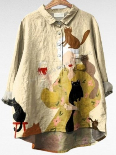 Women's Long Sleeve Shirt Spring/Fall Color1 Floral Split Joint Shawl Collar Daily Going Out Casual Top