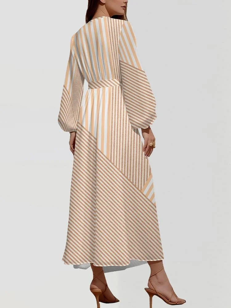 Puff Sleeve Geometric Regular Fit Semi Formal Dress