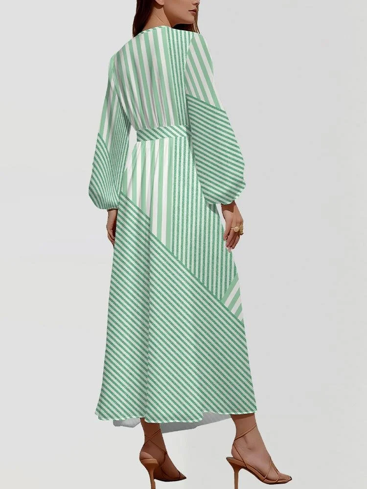Puff Sleeve Geometric Regular Fit Semi Formal Dress