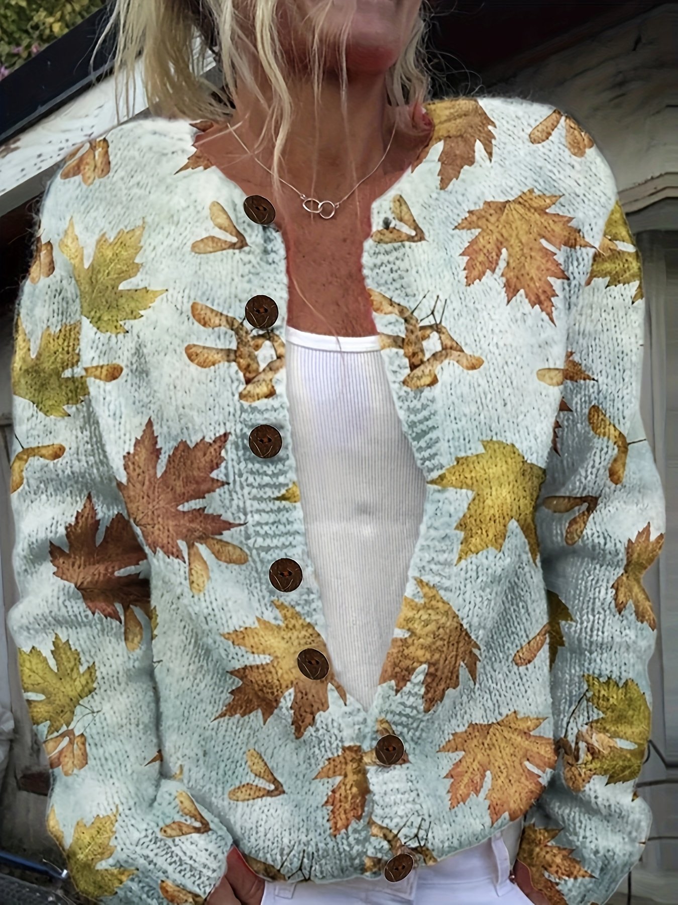 Floral Crew Neck Casual Cardigan