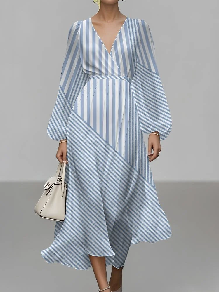 Puff Sleeve Geometric Regular Fit Semi Formal Dress